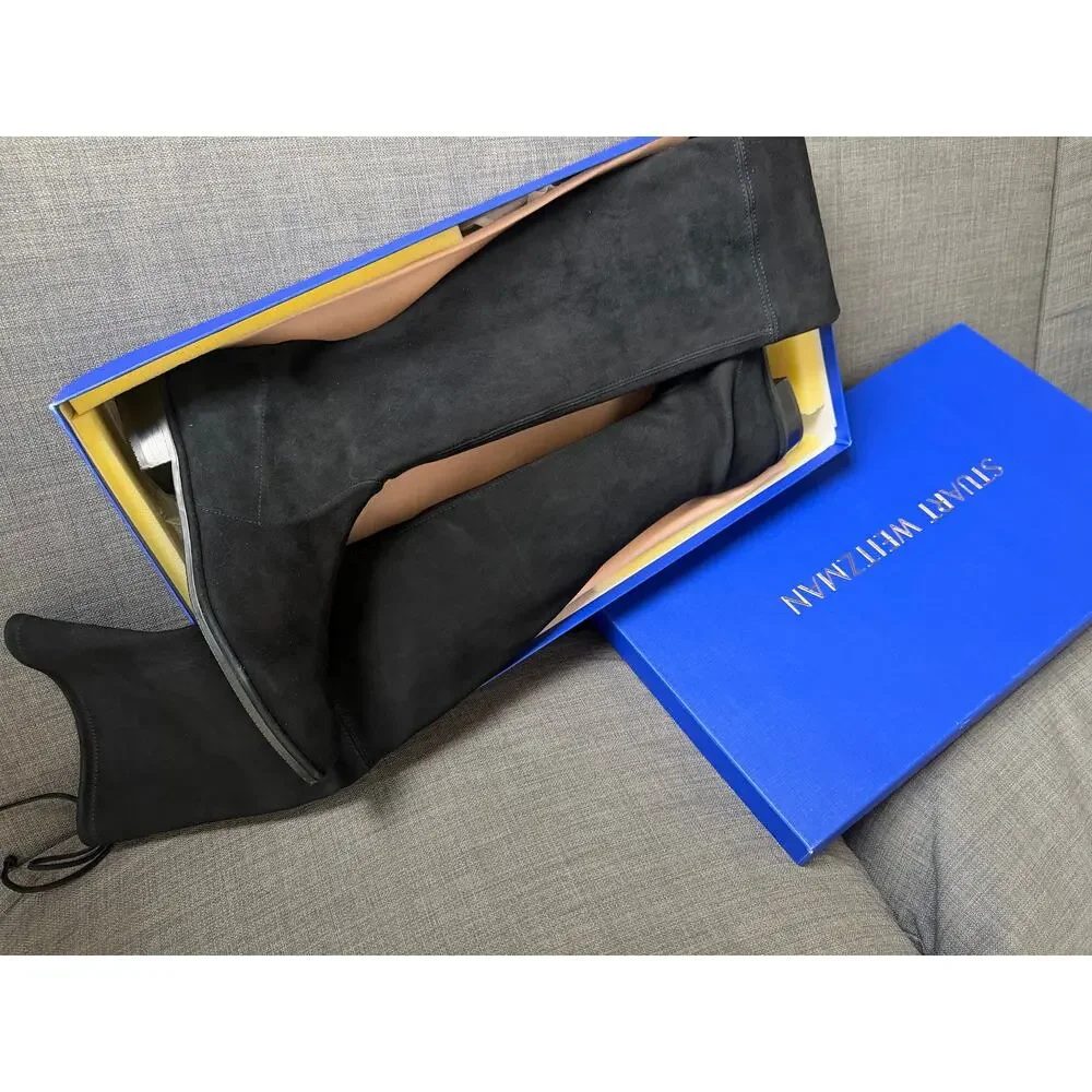 New Stuart Weitzman Lowland Black Suede Over The Knee Boots Size 9.5 Womens $950